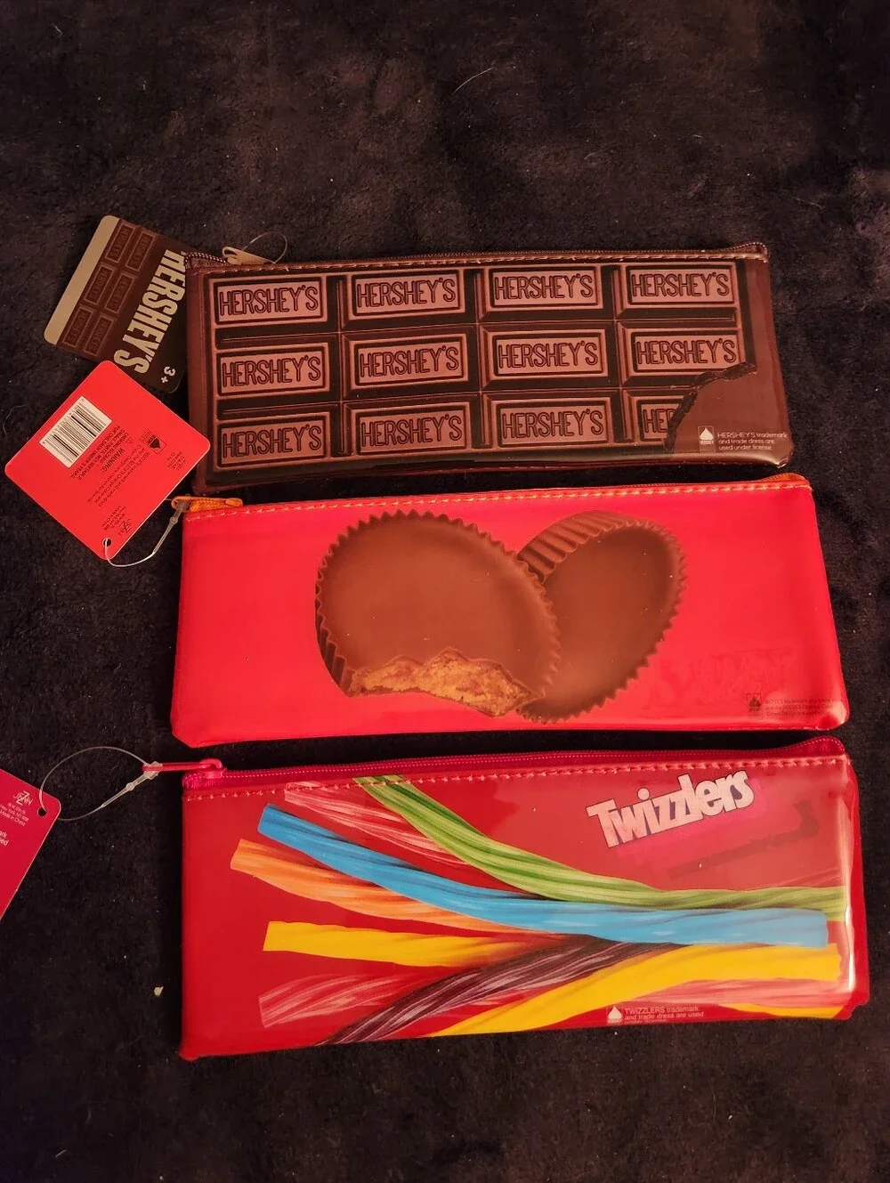 Hersheys Pencil Makeup Pouch Bag Set Of 3 Twizzlers Reeses Hershey Bar NWT